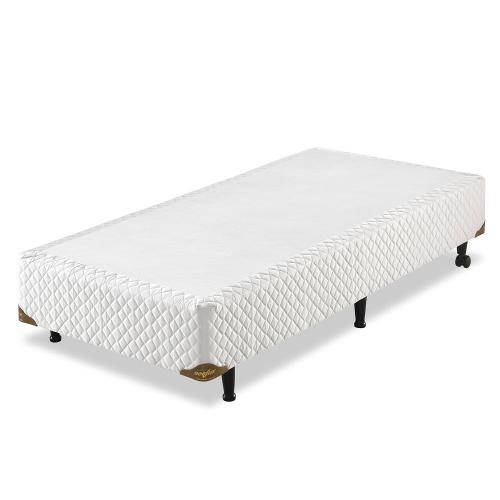 Box Sommier Solteiro Soft Comfort Branco com Pés Fixo, Tecido Antiderrapante - 78x188x37cm