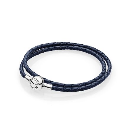 Bracelete de Couro Azul com o Fecho Redondo - 38 Cm