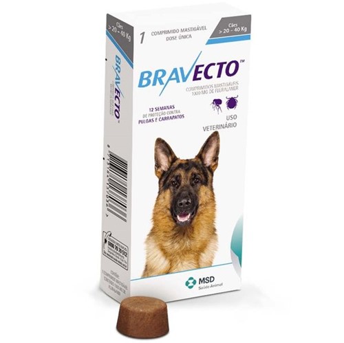 Bravecto Anti-pulgas - Cães de 20 a 40kg - 1 Comprimido - VALIDADE JANEIRO 2020