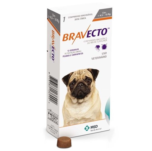 Bravecto Anti-pulgas - Cães de 4,5 a 10kg - 1 Comprimido - VALIDADE FEVEREIRO 2020 Bravecto Anti-pulgas - Cães de 4,5 a 10kg - 1 Comprimido