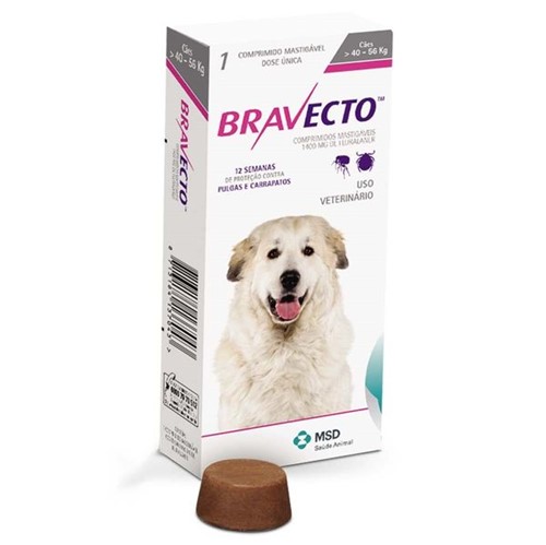 Bravecto Anti-pulgas - Cães de 40 a 56kg - 1comprimido - VALIDADE JANEIRO 2020 Bravecto Anti-pulgas - Cães de 40 a 56kg - 1comprimido