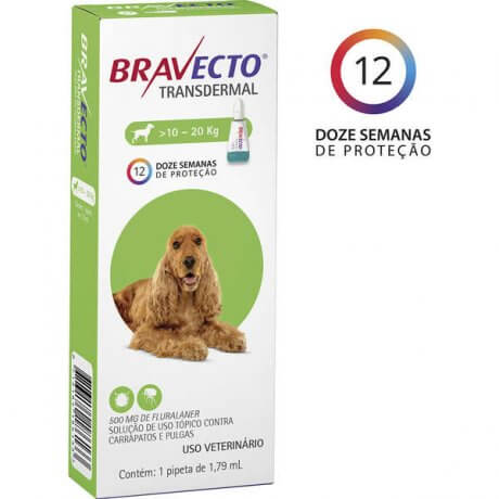 Bravecto Transdermal Antipulgas e Carrapatos para Cães de 10 a 20 Kg - 500 Mg -