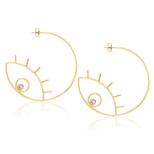 Brinco de Argola com Olho Grego Vazado e Ponto de Luz Folheado em Ouro 18k – 2180000001893