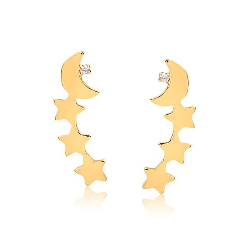 Brinco Ear Cuff com Estrelas, Lua e Ponto de Luz em Zircônia Folheado em Ouro 18k – 2180000001876