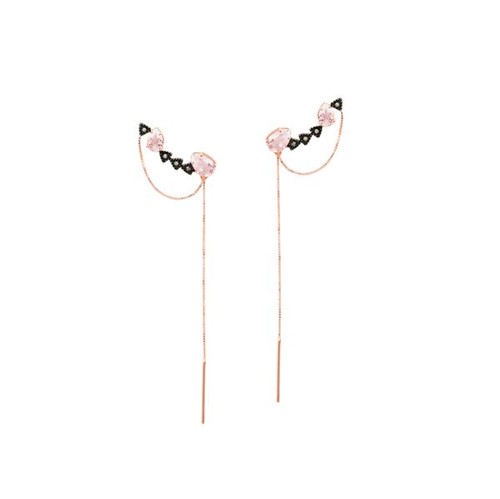 Brinco Ear Cuff Ouro Rosa 18K com Quartzo Rosa e Diamante Chocolate - Etérea