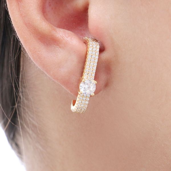 Brinco Ear Hook Detalhe em Zircônias Cravejadas Dourado Cristal