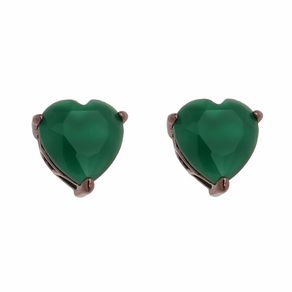 Brinco Formato de Coração com Pedra Verde em Prata com Banho de Ródio Coleção Delicata