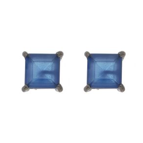 Brinco Quadrado com Zircõnia Azul em Prata com Ródio Negro Coleção Trend