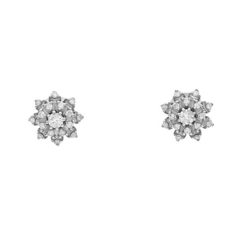 Brincos Ouro Branco e 26 Pontos de Diamantes - Brincos Star 019 26