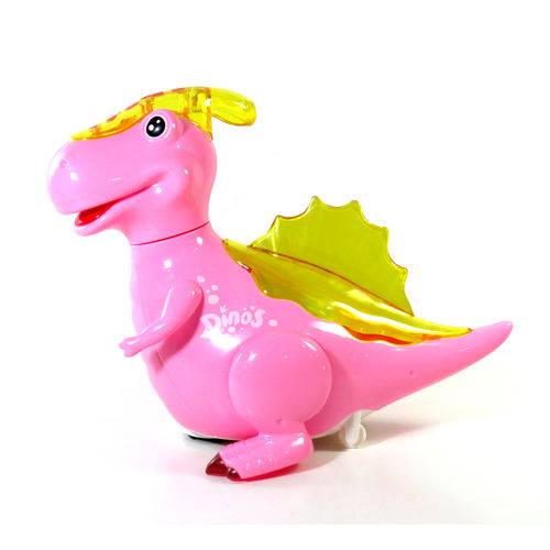 Brinquedo Dinossauro Rosa Eletrônico com Luz Led e Som