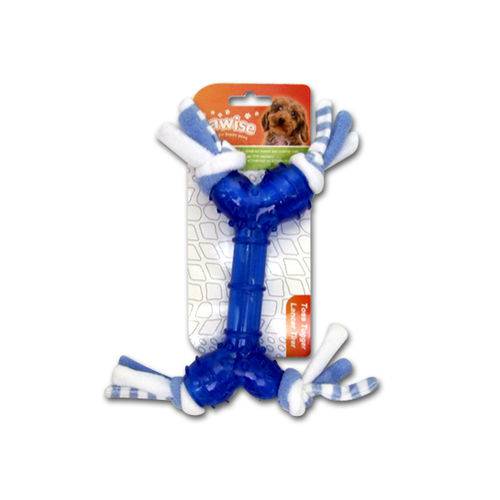Brinquedo Mordedor de Borracha com Corda e Ossinho Azul - Pawise