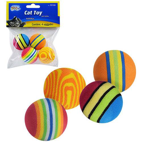 Brinquedo para Gato Bola de Eva Colors 3,5cm de Ø com 4 Unidades na Solapa