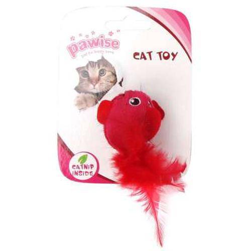 Brinquedo Pawise Pássaro com Pena e Catnip - Vermelho