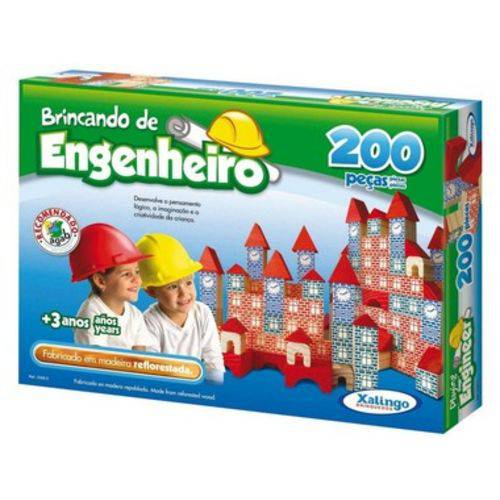 Brinquedo Pedagógico Madeira Brincando de Engenheiro 200 Peças - Xalingo