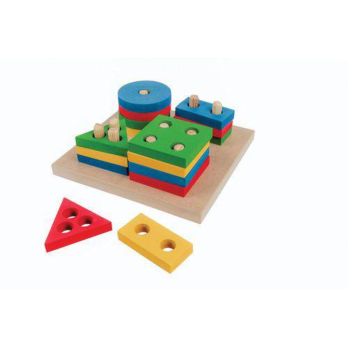Brinquedo Pedagógico Madeira Prancha Geometrica 16 Peças