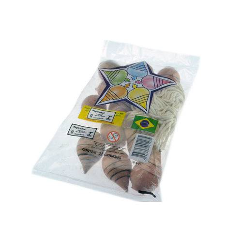 Brinquedo Pião de Madeira - Pacote com 12 Unidades