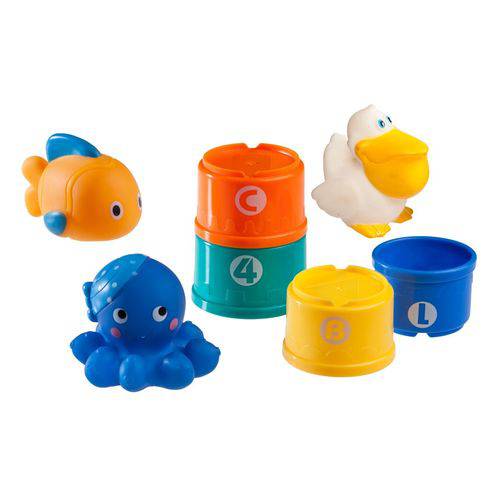 Brinquedos Amigo do Mar e 4 Potes Coloridos no Banho Girotondo Baby