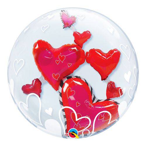 Bubble Duplo 24 Polegadas - Corações Flutuantes Adoráveis - Qualatex