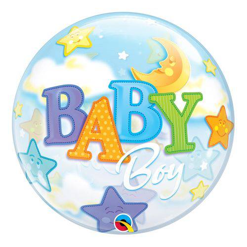 Bubble 22 Polegadas - Bebê Menino com Lua e Estrelas - Qualatex