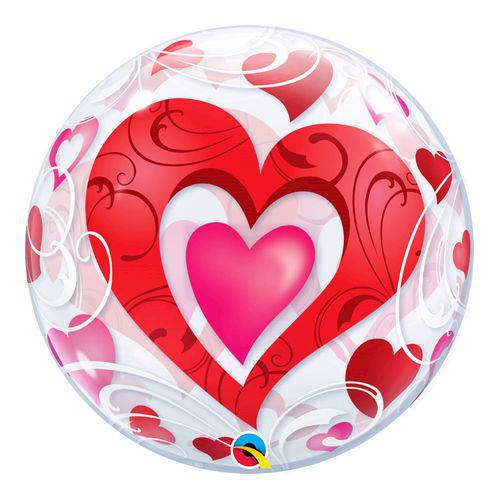 Bubble 22 Polegadas - Corações Vermelhos e Filigrana - Qualatex