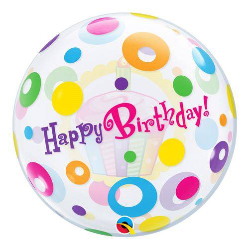 Bubble 22 Polegadas - Cupcake de Aniversário e Pontos - Qualatex