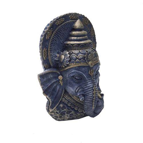 Buda Decorativo Resina Cabeça Ganeshi Grande Azul 28x18x12cm