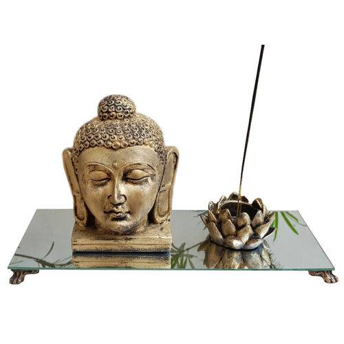 Buda Hindu Cabeça Chakras Altar Espelho Lotus Porta Velas