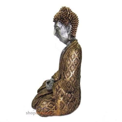 Buda Tailandês Sentado Cor Ouro Estátua Estatueta.