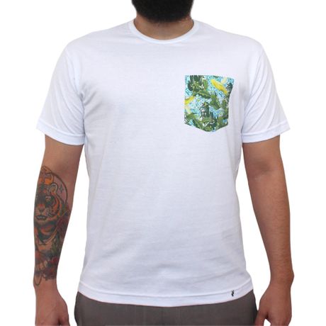 Budah, Cogumelos, Cactus, Azulejos - Camiseta Clássica com Bolso Masculina