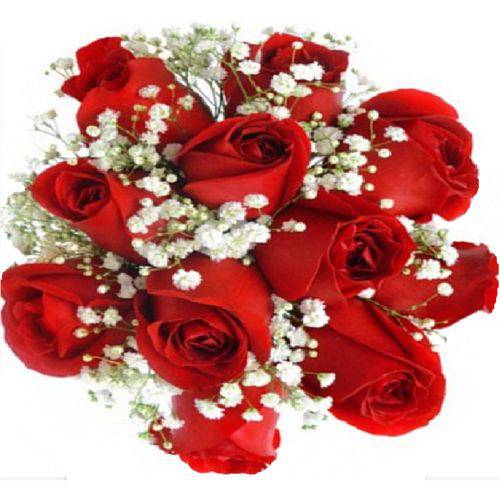 Buquê de Flores Rosas Vermelhas e Gipsofila
