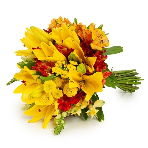Buquê Excellence com Flores Amarelas, Laranjas e Vermelhas G