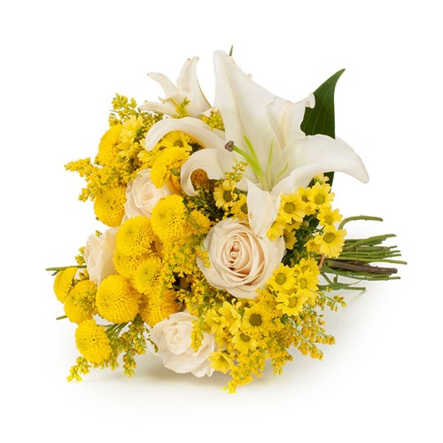 Buquê Happiness com Flores Amarelas e Brancas P