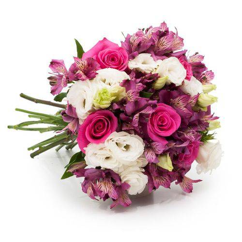 Buquê Luxo com Flores Brancas, Rosas e Roxas G