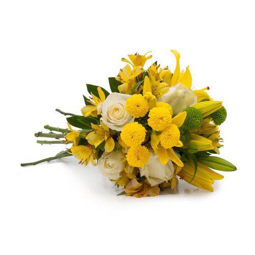 Buquê Obrigado com Flores Amarelas e Brancas M