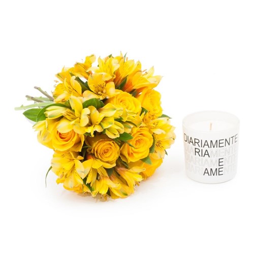 Buquê Sunshine com Flores Amarelas M + Vela Ria e Ame