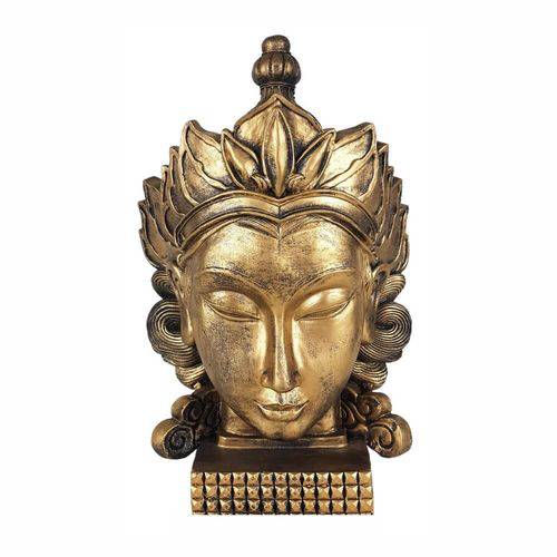 Cabeça Buda Grande com Coroa Dourado Estátua.