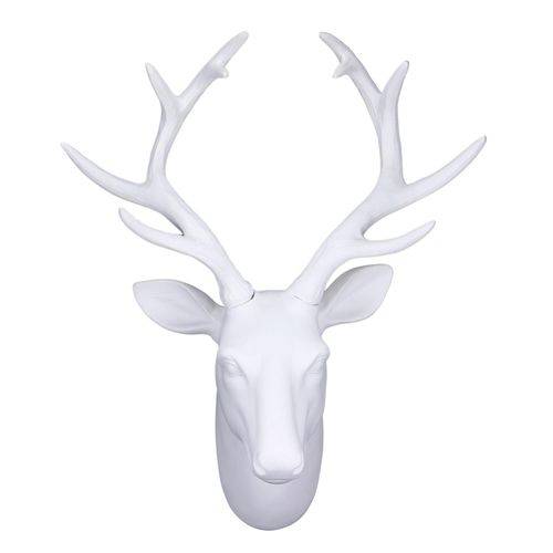 Cabeça de Alce Cervo Veado Decorativa Parede Branco 43x36