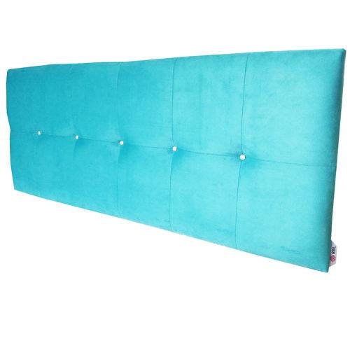 Cabeceira Cama Box Solteiro Veneza Suede Liso Azul Turquesa Strass Almofadado 90 X 60 Cm Rbl