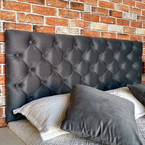 Cabeceira Painel Capitone Casal Suede Liso Cinza 140 X 60