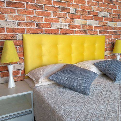 Cabeceira Painel Botonê 15 Suede Amarelo King 195 X 60
