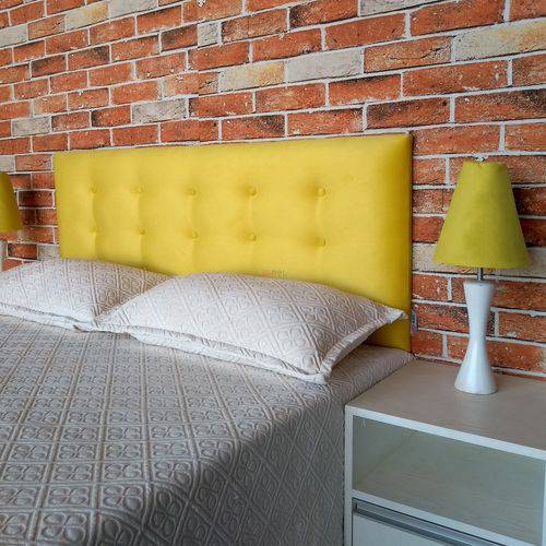 Cabeceira Painel Botonê 15 Suede Amarelo Queen 160 X 60
