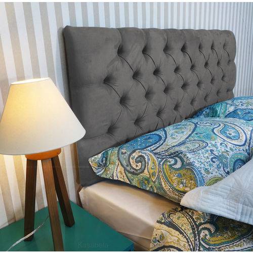 Cabeceira Roma Casal 1,40m Capitonê Painel Suede Cinza Chumbo Escuro Kasabela