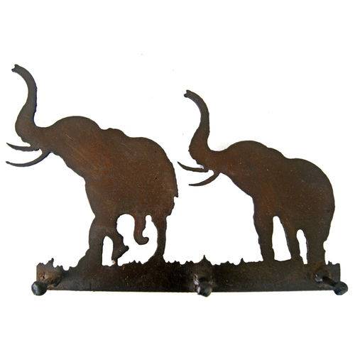 Cabideiro / Chaveiro Elefantes Recortado em Ferro 3 Pinos