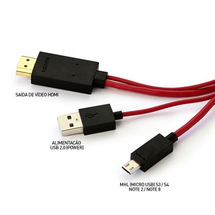 Cabo Adaptador HDMI para Micro USB Galaxy S3/S4/Note II MHL 2.0