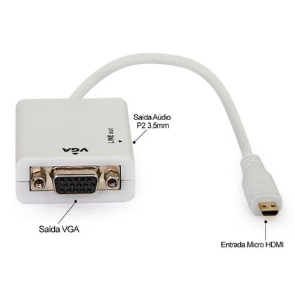 Cabo Adaptador Micro HDMI para VGA com Áudio, Branco
