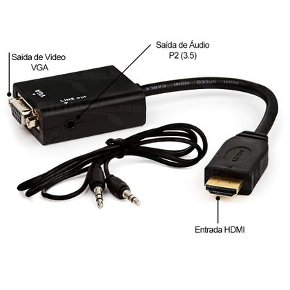 Cabo Conversor HDMI para VGA com Áudio, 20cm
