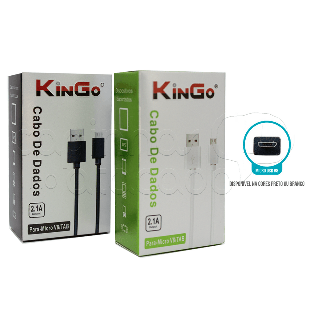 Cabo de Dados 1 Metro - Linha Premium - KinGo - Cores Sortidas Micro USB / V8 - Branco