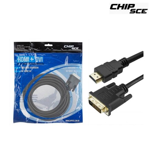 Cabo DVI 24+1 + HDMI Macho 10,0M Preto 018-8710 Chipsce