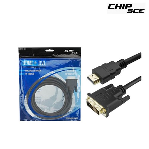 Cabo DVI 24+1 + HDMI Macho 5,0M Preto 018-8705 Chipsce