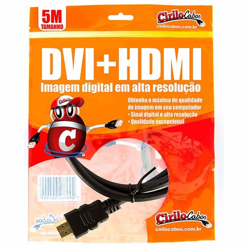 Cabo DVI para HDMI, 5 Metros - Cirilo Cabos
